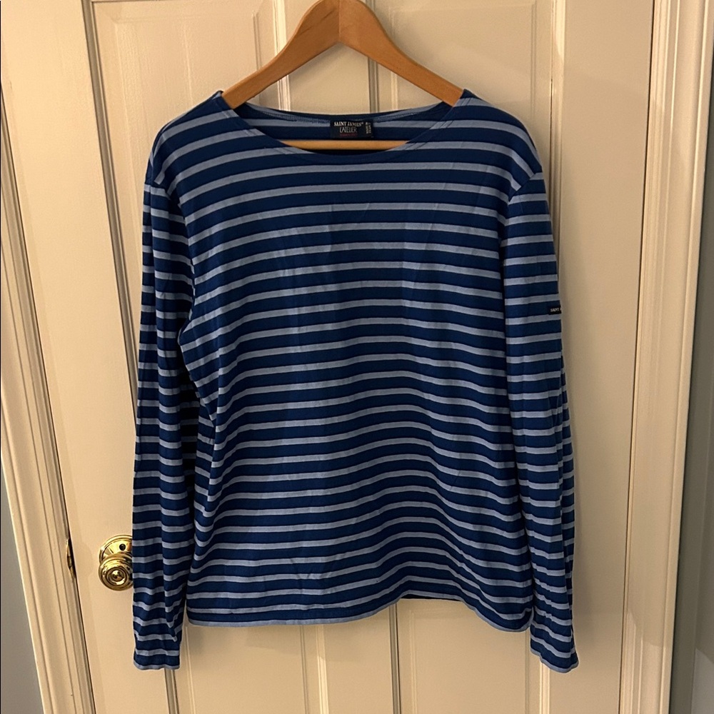 Saint James Breton Stripe Navy and Light Blue Striped Top XL, 100% Cotton